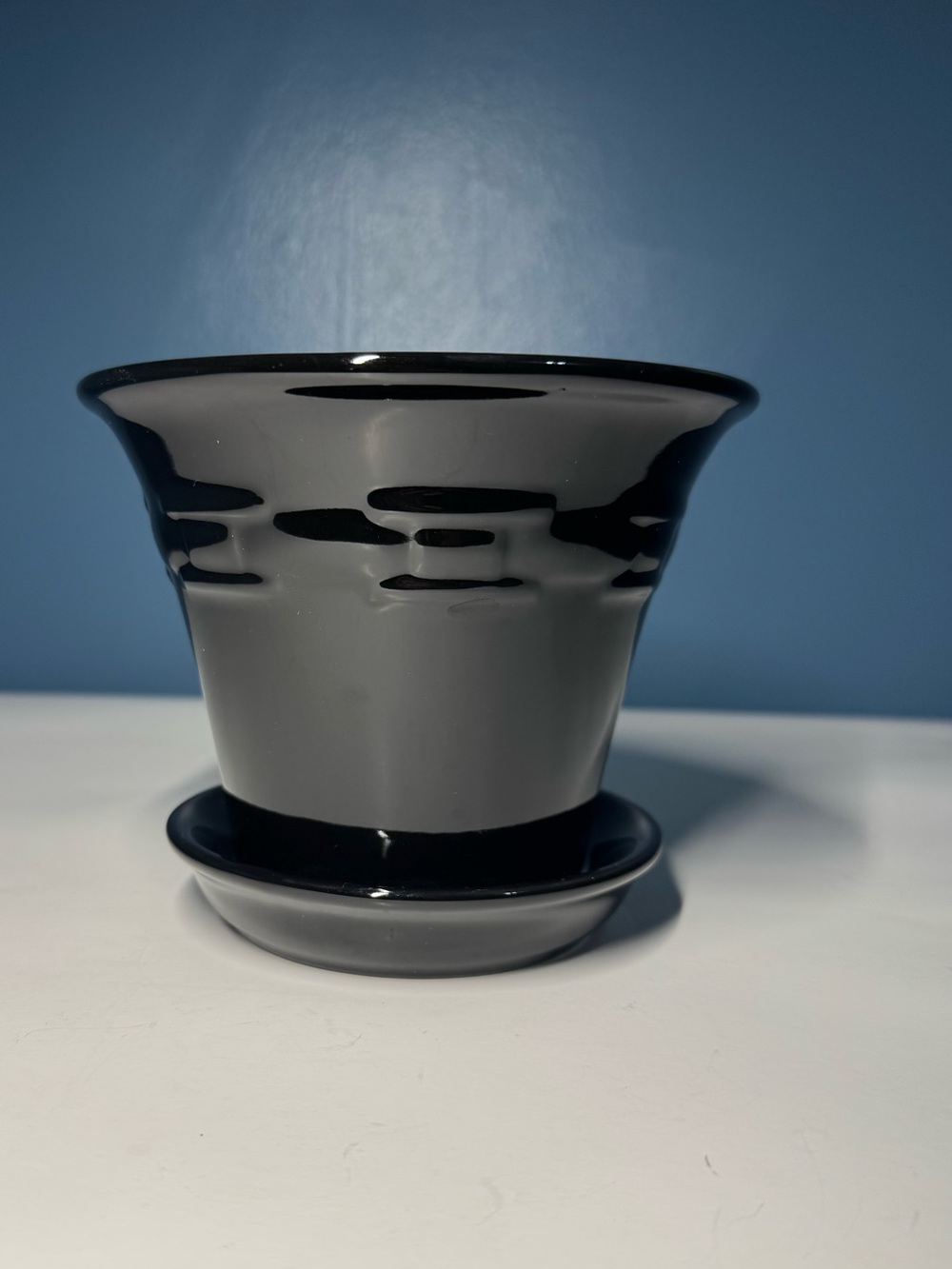 Longaberger Woven Traditions Black flower Pot With Saucer